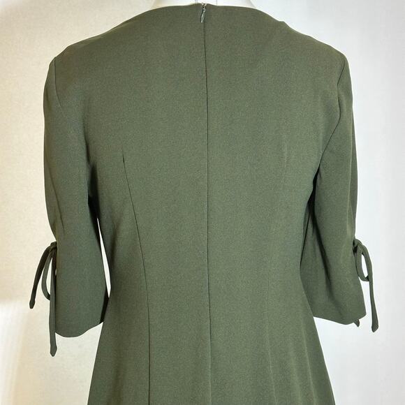 NWT Connected Apparel Olive Green Tie Scuba Crepe Sleeve Sheath Dress Womens 4 - Picture 8 of 10